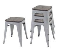 4x Tabouret HWC-A73, avec siège en bois, métal, style industriel, empilable gris
