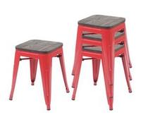 4x Tabouret HWC-A73, avec siège en bois, métal, style industriel, empilable rouge
