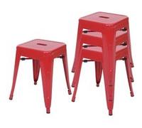 4x tabouret MENDLER HWC-A73, tabouret en métal, design industriel, empilable rouge Rouge G