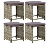 4x Tabourets de Jardin avec Coussins Résine Tressée Gris Repose-pieds vidaXL