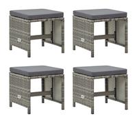 4x Tabourets de Jardin avec Coussins Résine Tressée Gris Repose-pieds vidaXL