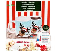 4X Tasse Thermo Effet Père Noël Renne Rouge Noir Nez En Grès