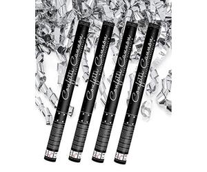 4x XXL (60 cm) canon à confettis Partypopper Streamer ®Auto-décoration (serpentins argentés)