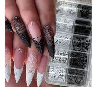 4x25cm-10 rouleaux de feuilles de transfert pour ongles en dentelle noire et blanche ultra-fines, motif fleurs, pour mariée et décalcomanies de mariage 1