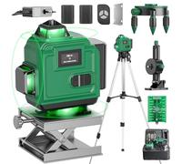 4x360° Niveau Laser Vert avec Trépied, 16 Lignes Professionnel Niveau Laser 360 Autonivelant avec 2*Batterie Li-ion Port de Charge Type C, Écran LCD- LevelMaster PRO