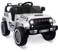 4x4 électrique Enfant 12V avec Télécommande, 2xMoteurs,pour 3-8 Ans,Blanc | Voiture électrique Enfant avec Phares LED,Musique,Klaxon,Conteuse d‘histoires,Bluetooth,2 Vitesse,pour Tour Terrain