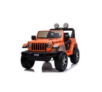 RIRICAR 4x4 Voiture électrique pour Enfants 12V J.E.E.P. Wrangler Rubicon, Orange, Radio avec entrée Bluetooth et USB, Batterie au Lithium, Roues EVA, Télécommande 2,4 GHz, Licence, 4x12V 35W