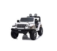 RIRICAR voiture électrique pour enfants 12V Jeep Wrangler, blanc, voiture électrique pour enfants 2 places avec télécommande 2,4 GHz, radio avec entrée Bluetooth et USB, batterie au lithium, roues Eva