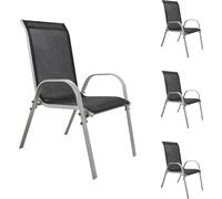 4xChaise d'extérieur chaise de jardin chaise empilable métal argent textile noir