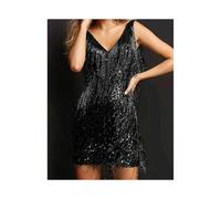 (4XL,Black)Cocktail Dresses for Women Deep V-Neck All-Over Fringe Spaghetti Straps Dress Cocktail Evening Mini Dress