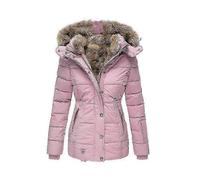 (4XL,pink)Women's winter warm fur collar zipper slim long sleeve hooded jacket