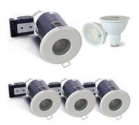 4XSweier Downlights GU10 blancs ignifugés, IP65 étanche 5W Spot blanc chaud 3000k,90 minutes Plafonniers encastrés à LED résistants au feu, Downlights GU10 230V, Découpe 70mm