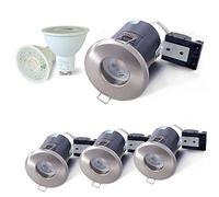 4XSweier Projecteurs LED anti-feu 90 minutes,5W Blanc chaud 3000K Plafonniers LED encastrés IP65 étanches pour salle de bain,230V GU10 Downlight,Découpe 70mm. Nickel satiné (non-dimmersible)