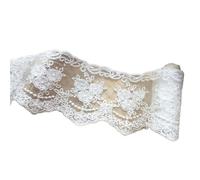 4Yard White Black Beige Flower Lace Fabric For Crafts Sewing Bridal Wedding Dress Applique Decoration 8CM Wide(White)