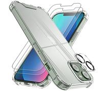 4youquality [4 en 1] Coque pour iPhone 13 Mini avec [2 protections d'écran en verre trempé + 1 protecteur d'objectif d'appareil photo], protection contre les chutes d'airbag, coque transparente pour téléphone