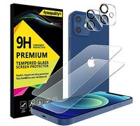 4youquality [LifetimeSupport] Lot de 2 films protecteurs d'écran 4 en 1 pour iPhone 12 avec protection d'objectif d'appareil photo, film en verre trempé, résistant aux chocs, anti-rayures, ultra