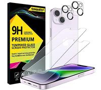 4youquality [LifetimeSupport] Lot de 2 films protecteurs d'écran 4 en 1 pour iPhone 14 avec protection d'objectif d'appareil photo, film en verre trempé, résistant aux chocs, anti-rayures, ultra