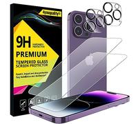 4youquality [LifetimeSupport] Lot de 2 films protecteurs d'écran 4 en 1 pour iPhone 14 Pro Max avec protection d'objectif d'appareil photo, film en verre trempé, résistant aux chocs, anti-rayures,