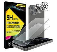 4youquality Lot de 2 films de protection d'écran 4 en 1 pour iPhone 12 Pro avec protection d'objectif d'appareil photo, film en verre trempé, résistant aux chocs, anti-rayures et ultra transparent