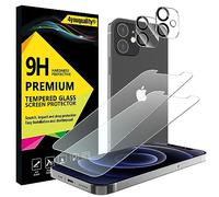 4youquality Lot de 2 films protecteurs d'écran 4 en 1 pour iPhone 12 Mini avec protection d'objectif d'appareil photo, film en verre trempé, résistant aux chocs, anti-rayures et ultra transparent