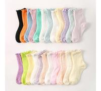 5/10/15 paires de chaussettes de sport pour enfants avec bord à volant, simples et classiques, et respirantes jusqu'au mollet, confortables pour tous les jours, les vacances, la rentrée des classes, a