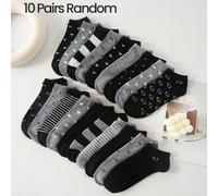 5/10/20/40 paires de chaussettes courtes pour femmes/hommes, série noire et grise avec nœud, cœur, rayure, pois. Polyvalentes et confortables, conviennent aux étudiants et adultes comme cadeaux ou pou