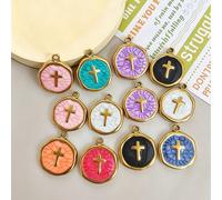 5/10/20 pièces Pendentif Croix en Acier Inoxydable Plaqué Or 18K avec Effet Goutte d'Huile, Convient pour Bracelet DIY, Collier, Chaîne de Téléphone, Accessoires de Porte-clés 10 pièces au hasard,5 pi