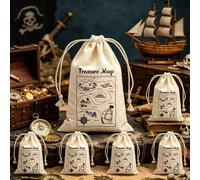5/10/20 pièces, Sacs cadeaux thème pirate, Sacs cadeaux imprimés carte pirate, Sacs à cordon pour fête de vacances, Sacs de décoration pour fête de vacances, Sacs cadeaux fête aventure, Sacs rectangul