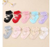 5/10 paires de chaussettes courtes pour bébé, assortiment aléatoire, avec dentelle en soie de verre, articles pour bébé, confortables & fraîches pour l'été, jolies chaussettes en dentelle style prince