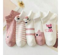 5/10 paires de chaussettes courtes pour femmes avec design mignon d'oreilles de chat en 3D, style japonais 36-39,36-39 dix paires de rosesÉtoffe