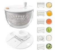 5.3Qt Large Salad Spinner and Slicer, Multifunctional Lettuce Spinner Dryer with 5 Mandoline Blades, BPA-Free Vegetable Washer & Egg Yolk Separator for Kitchen Prep (White)