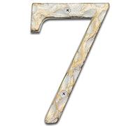 5.5 Inch High Home Address House Numbers- Unique Cast Iron Metal Mailbox Number/Letters for Outside or Front Door, Handmade Gold & White Finish (Number 7)
