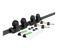 5.5FT/167cm Noir Grange en Bois Double Ensemble de Hardware porte coulissante en acier Barn Bois Double porte coulissante matériel Track Rolller