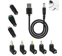 5.5mm x 2.1mm Câble D’Alimentation Universel USB DC 5V, Câble USB vers DC d'alimentation 5V Connecteur Adaptateurs, Plug Charging Cord with 8 Connector Tips, Compatible Tablettes, Routeurs, LED