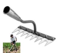 5/6/7/8-Teeth Carbon Steel Garden Weeding Rake, Iron Weeding Rake for Dethatching, Gardening and Backyard Lawn Loosening (8 Teeth)