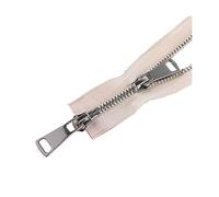 5# 60/70/80/90/100/120/150cm Double curseurs verrouillage automatique métal fermeture éclair manteau veste fermeture éclair, Beige, 70cm