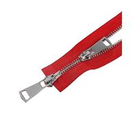 5# 60/70/80/90/100/120/150cm Double curseurs verrouillage automatique métal fermeture éclair manteau veste fermeture éclair, Rouge, 70cm