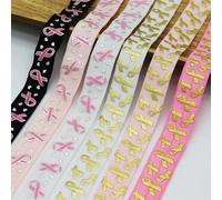 5/8 "15mm rose aides sensibilisation au Cancer du sein impression FOE bande Spandex plier élastique pour cheveux cravate Bracelet bricolage couture garniture 123PearlPink