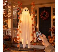 5,91 Ft Halloween Ghost Hanging Outdoor Decor with Light and Remote Control,2027 Scary Spooky Glowing Flying Party Prop,Decorative Halloween Garden Porch Tree,Backyard Yard，Orange-4,92 Ft-1.5 m