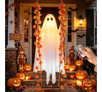 5,91 Ft Halloween Ghost Hanging Outdoor Decor with Light and Remote Control,2027 Scary Spooky Glowing Flying Party Prop,Decorative Halloween Garden Porch Tree,Backyard Yard，Orange-5,91 Ft-1.8 m