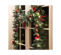 5.92 Ft Led Christmas Garland with Pinecones Red Berries Bows Christmas Balls Candies, Multi-function Christmas Garland with 30 Warm White Led Lights