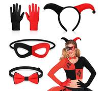 5 Accessoires Deguisement Halloween Clown, Bandeau Clown Masque Nœud Papillon Gants Clown, Accessoire Halloween Deguisement Clown Tueur Quinn Costume Clown Femme pour Fête Halloween Carnaval Cosplay