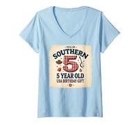 5 and Full of Southern Charm Cadeau d'anniversaire USA T-Shirt avec Col en V, Femme, Bleu Céleste, XL