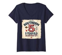 5 and Full of Southern Charm Cadeau d'anniversaire USA T-Shirt avec Col en V, Femme, Bleu Marine, S