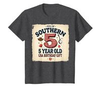 5 and Full of Southern Charm Cadeau d'anniversaire USA T-Shirt, Enfant, Chiné Foncé, 4 Ans