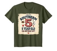 5 and Full of Southern Charm Cadeau d'anniversaire USA T-Shirt, Enfant, Olive, 3 Ans