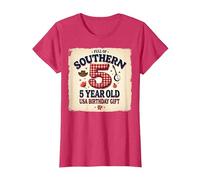 5 and Full of Southern Charm Cadeau d'anniversaire USA T-Shirt, Femme, Rouge chiné, XL