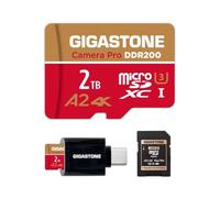 【5 Ans de récupération de données】 GIGASTONE Carte Micro SD 2To, 4K Camera Pro DDR200, jusqu'à 170/140 Mo/s, pour GoPro, DJI, Drone, vidéo 4K UHD, MicroSDXC UHS-I U3 A2 V30, avec Adaptateur
