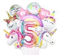 5 Ans Decoration Anniversaire Licorne, Ballon Aluminium Licorne, Géants Ballons Numéro 5, Étoile Arc-en-Ciel Ballon, Fournitures Fête Licorne pour Fille Anniversaire Fête Décorations