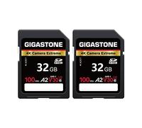 [5 Ans Récupération de données Gratuite] GIGASTONE 32Go Lot de 2 Carte SD, 4K Camera Extreme, Vitesse jusqu'à 100 Mo/s, A2 V30 U3 SDHC Video pour Canon Nikon Sony Kodak Panasonic avec 2 Mini étuis